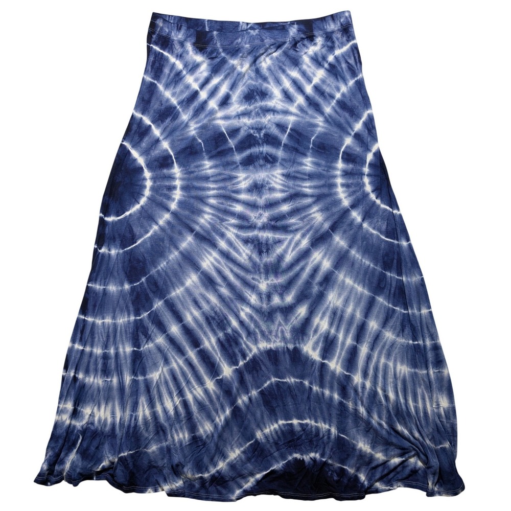 Jesse & J Women Plus 2X Blue White Tie Dye Maxi Skirt  Made in USA